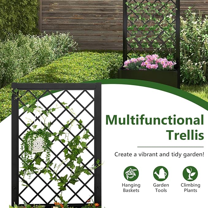 Giantex Raised Garden Bed with Trellis, 44" Metal Vertical Planter with Garden Trellis, Diamond Lattice for Vine Plant Flower Climbing, Indoor & Outdoor Use for Yard Garden Balcony