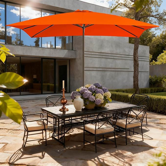 8x10FT Rectangular Patio Umbrella with Push Button Tilt & Crank Lift for Garden,UV Protection Outdoor Umbrella for Deck,Pool and Yard,Orange