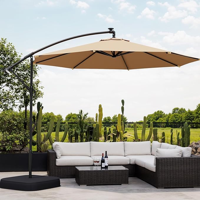 10FT Patio Umbrella with Base Included, Outdoor Offset Cantilever Umbrella, Infinite Tilt, UV Protection for Backyard, Lawn, Garden & Pool