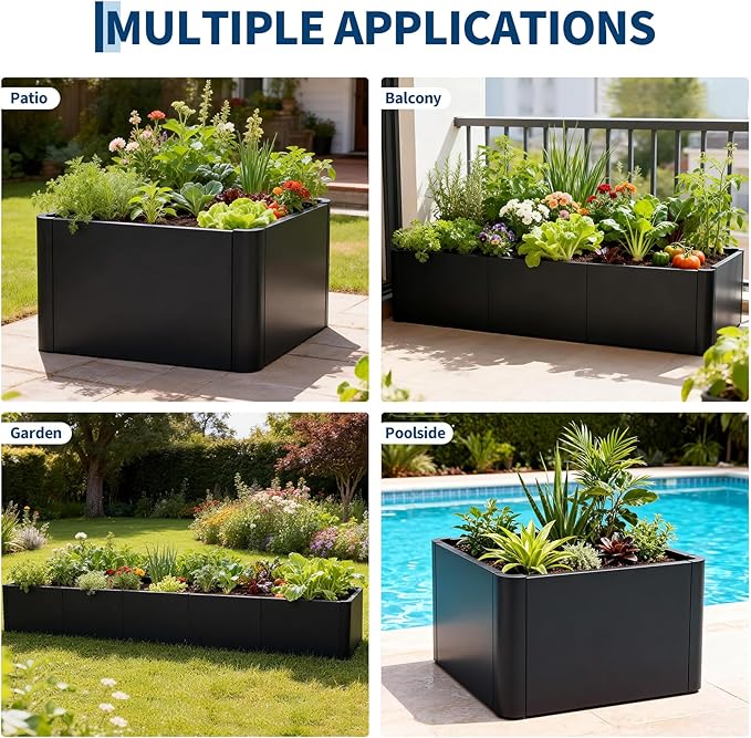 Garvee 54"x20" Large Rectangular Metal Planter with Rounded Corners, Modern Heavy Duty Steel Raised Garden Bed, Open Base Design & Snap-On Assembly for Outdoor Patio, Garden
