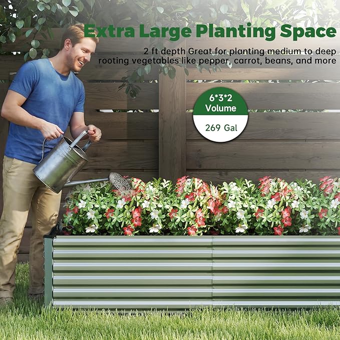 6x3x2 ft Raised Garden Bed, Large Metal Planter Raised Beds, Planters for Outdoor Plants for Vegetables, Flowers, Herbs, Fruits, and Succulents.(2 Pcs)