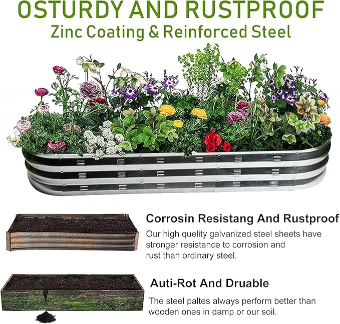 Galvanized Raised Garden Bed Outdoor 67" D x 20" W x10 H, 7 cu. ft. Planter for Outdoor Plants Large Metal Raised Garden Bed Kit