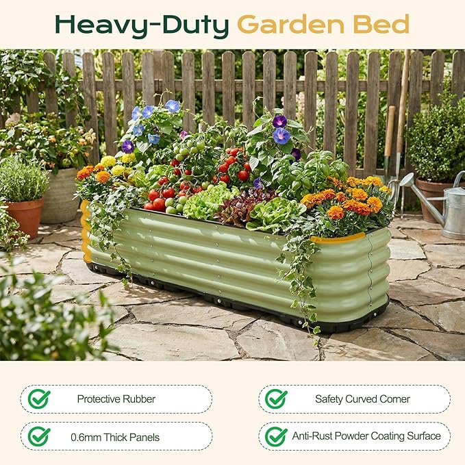 Aoodor Galvanized Raised Garden Bed 47.2'' Self-Watering Planter Box with Drainage Plug and Water Reservoir for Indoor & Outdoor Gardening, Self-Watering Pot for Balcony, Patio, Backyard, Green