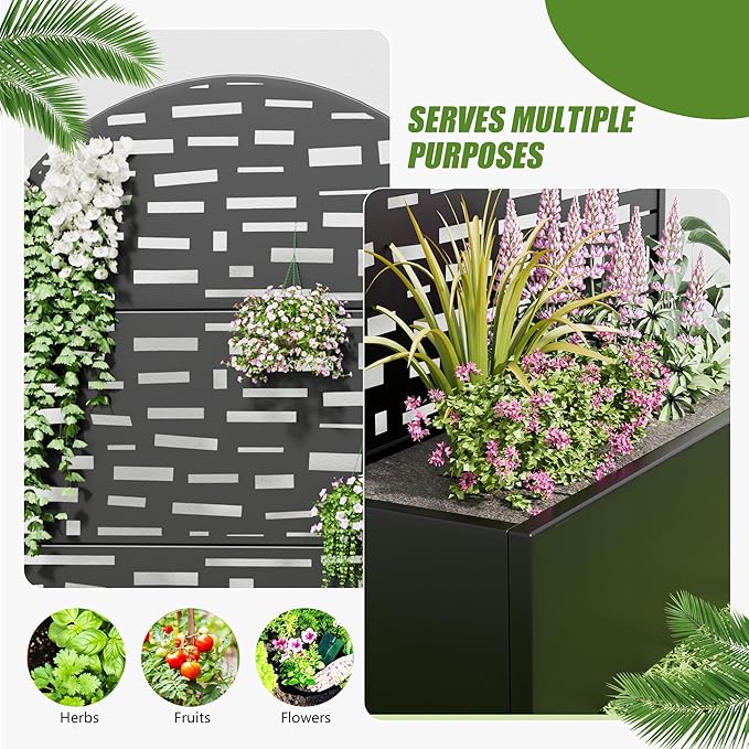 Casaphoria 72"x47" Metal Raised Garden Bed with Trellis(2 Pack), Outdoor Planter Box with Wheels & Drainage Holes for Climbing Plants, Flowers, Elevated Garden Kit, Black-Gerald-Arched