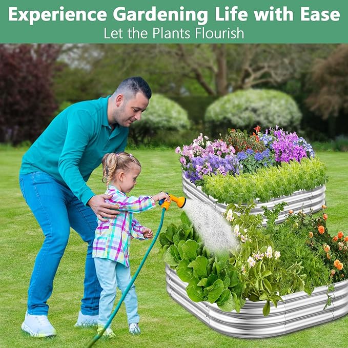 Raised Garden Bed Kit Outdoor, 2pcs 3x3x1FT Galvanized Oval Planter Box, Large Metal Garden Boxes for Planting Vegetables, Fruits, Flowers