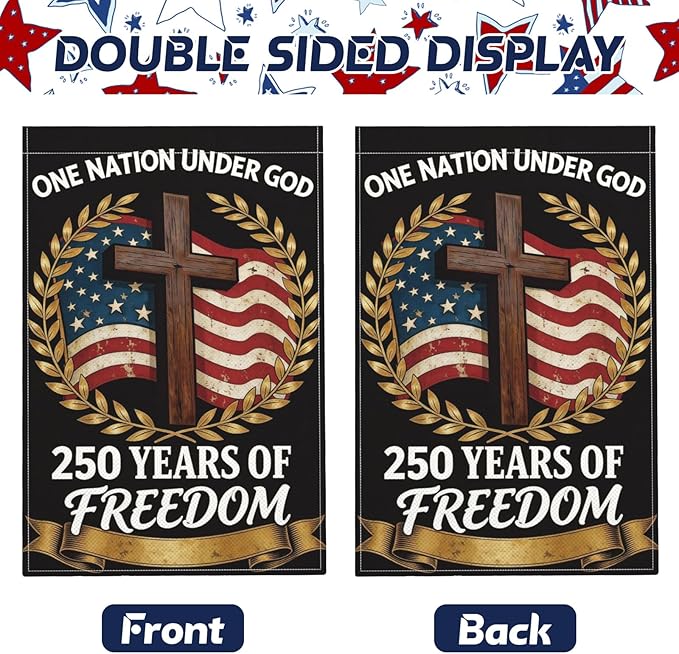 250th Anniversary Garden flag - 12 x 18 Inch Fade-Resistant Double Sided Cross Wheat Ears Pattern 4th of July Spring Summer Yard Flag Gift for Memorial Day Outdoor Patio Patriotic Home Decoration