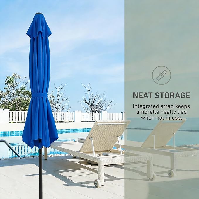 Patio Umbrella,13FT Outdoor Umbrellas for Patio, Aluminum Pole Outdoor Umbrella with Push Button Tilt and Crank, 8 Iron Ribs, Polyester Canopy for Patio, Deck, Lawn, Pool, Backyard, Dark Blue