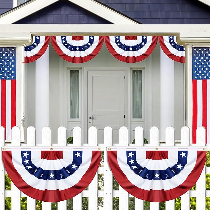 4 Pack 250th Anniversary 3 X 6 FT American Bunting Flag, 4th of July Decorations USA Pleated Fan Flag Memorial Day Outdoor Patriotic Half Fan Flags Banner Fourth of July Independence Day Outside Decor
