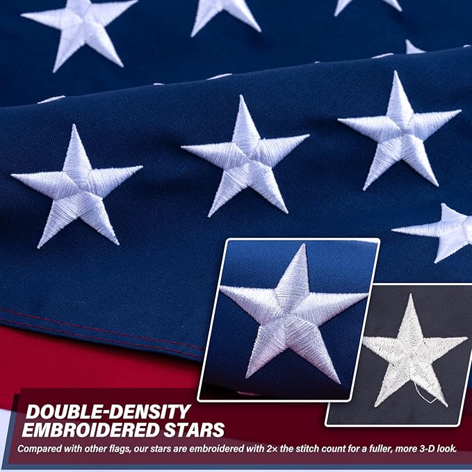 American Flag 3x5 ft for Outside, TearProof Series Spun Polyester US Flags Ultra Durable with Embroidered Stars, Sewn Stripes, Brass Grommets, Indoor/Outdoor All Weather Use