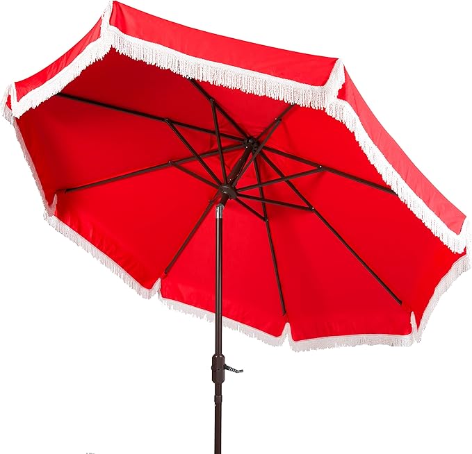 Safavieh Outdoor Milan Fringe 11-Foot Round Crank UV Protected Umbrella