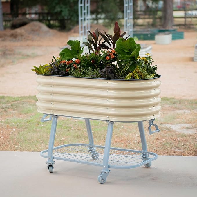 Vego garden 2' x 4' Raised Garden Bed with Legs and Wicking Cell System - S Series, Perfect for Gardening Vegetables, Herbs, & Flowers - Outdoor & Indoor Elevated Planter Box - Pearl White