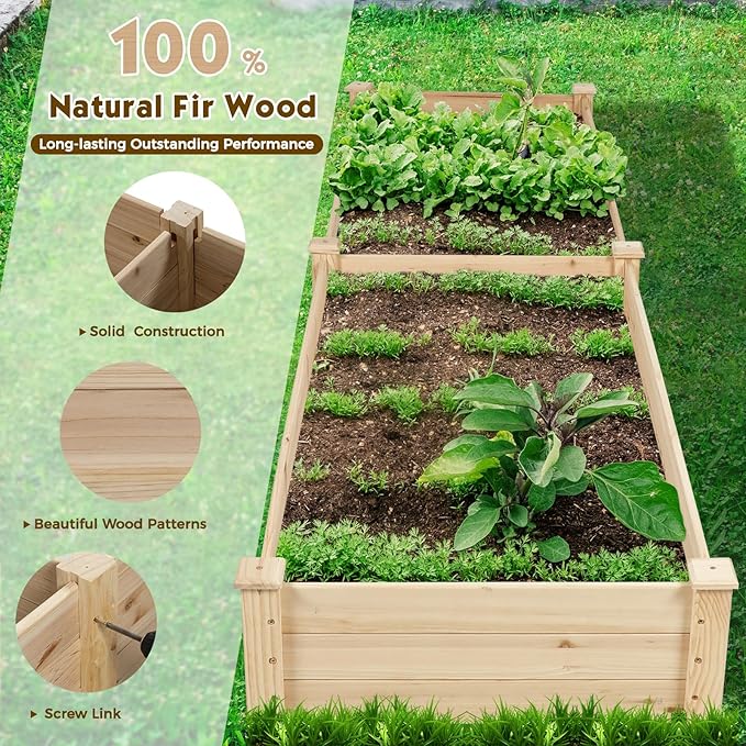 Incbruce 95x24x10 inch Wooden Elevated Raised Garden Bed Planter, Elevated Planting Bed Boxes Kit for Vegetable Flower Patio Outdoor, Natural