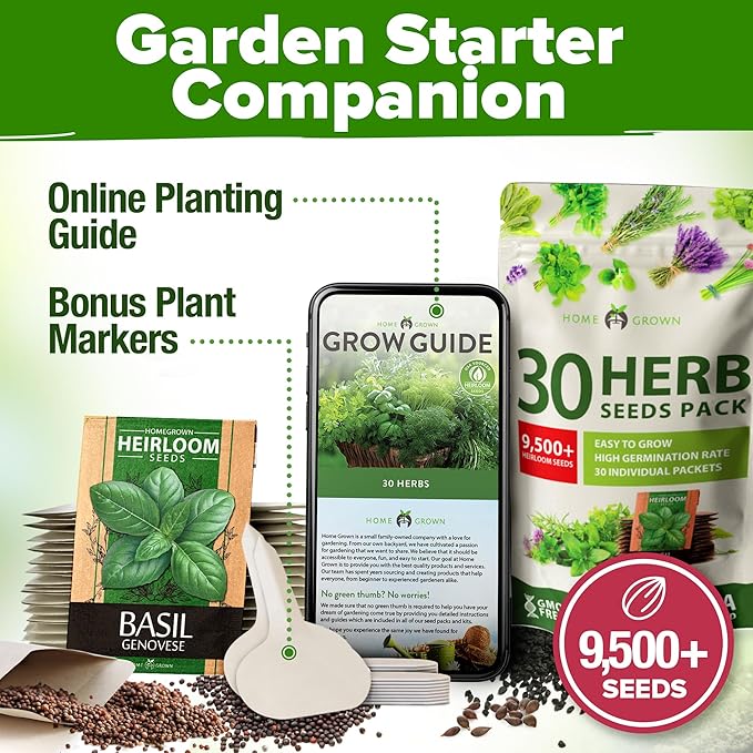 HOME GROWN 15 & 30 Culinary Herb Seeds Pack – 14,000+ Non-GMO USA Heirloom Seeds | Indoor & Outdoor Garden Variety for Hydroponics, Raised Beds, Windowsills & Kitchen Use