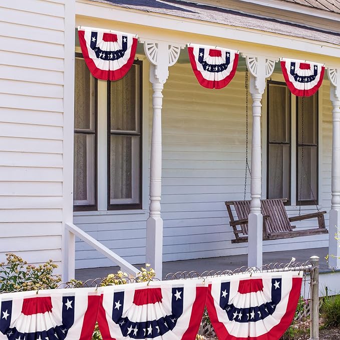 1.5 x 3 FT Fourth of July Decorations, 2 PCS 4th of July Banner, Patriotic Bunting US Pleated Fan Flags American Flag USA 250th Anniversary Independence Day Memorial Day Outside Home Yard Porch Decor