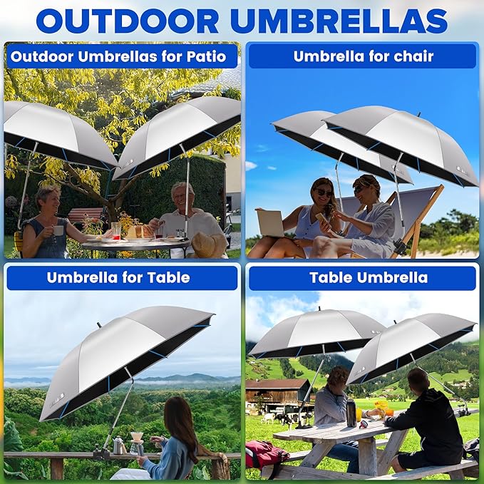 Beach Umbrella,2PACK 48.7inch Chair Umbrella with Clamp adjustable 360°,UV Protection Large Camping Chair Umbrellas for Camping chair, Glof Cart,Table(Chair,Table not include)