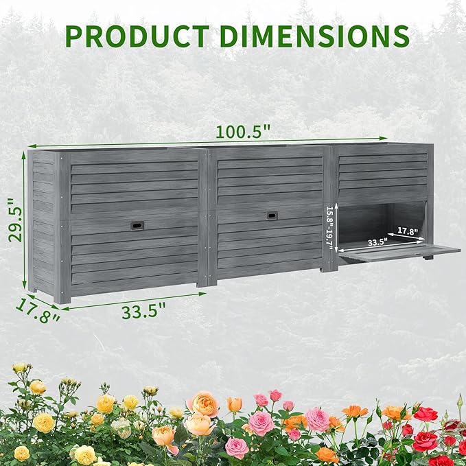 DoCred Wooden Raised Bed Garden with Storage Box, 34" x 18" x 30" Elevated Large Planter Box for Herbs, Vegetables, Flowers Backyard Patio Gardening Balcony
