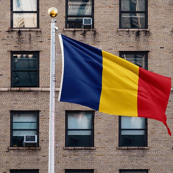ASUNO Romania Flag 3 × 5 Feet Polyester Romanian National Banner with 2 Brass Grommets Double Side Vivid Color Fade Resistant for Outside Garden Lawn Patio
