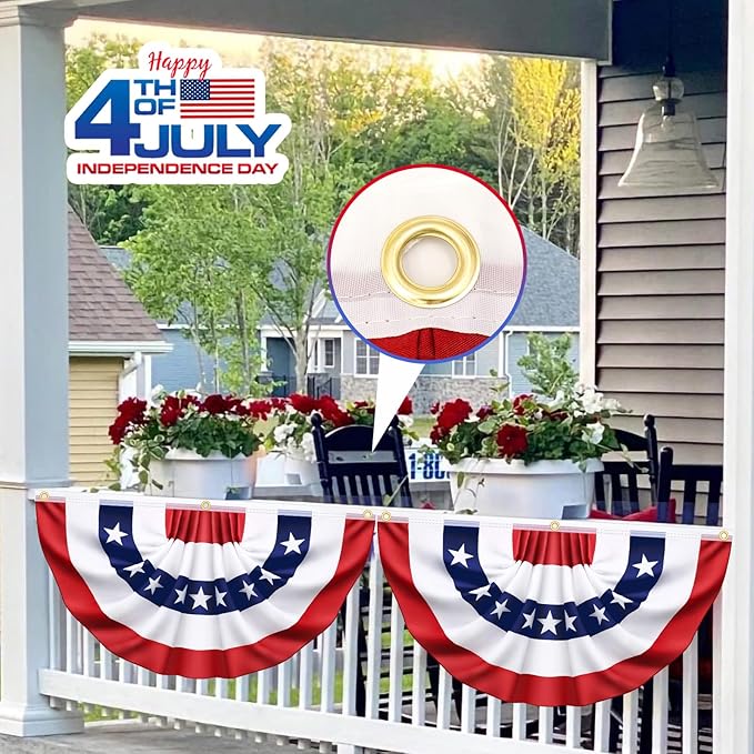 4 Pack 250th Anniversary USA Pleated Half Fan Bunting Flags, 1.5 x 3 Feet Bunting Flags Outdoor Memorial Day Fourth of July Independence Day 4th of July Decorations