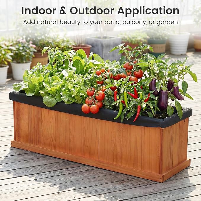 S AFSTAR Wooden Raised Garden Bed with Drainage Holes & Liner, Solid Fir Wood Planter Box for Flower Vegetable Herb, Outdoor Indoor Gardening Kit for Balcony Patio Backyard (40" x 13" x 12")