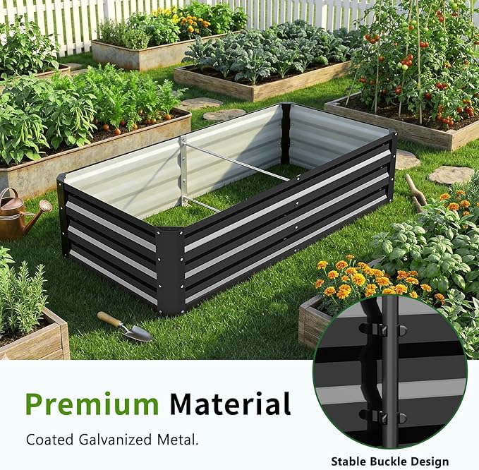DoCred 3 in 1 Raised Garden Bed with 87in Tall Arch Trellis for Climbing Plants, Galvanized Planter Garden Box Outdoor for Gardening, Climbing Vegetables, Flower, Black