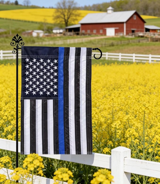 2 Pack Thin Blue Line American Garden Flag 12x18 Inch - Embroidered Stars Double Edge Sewing, Black White and Blue Police Flag to Honor Law Enforcement Officers