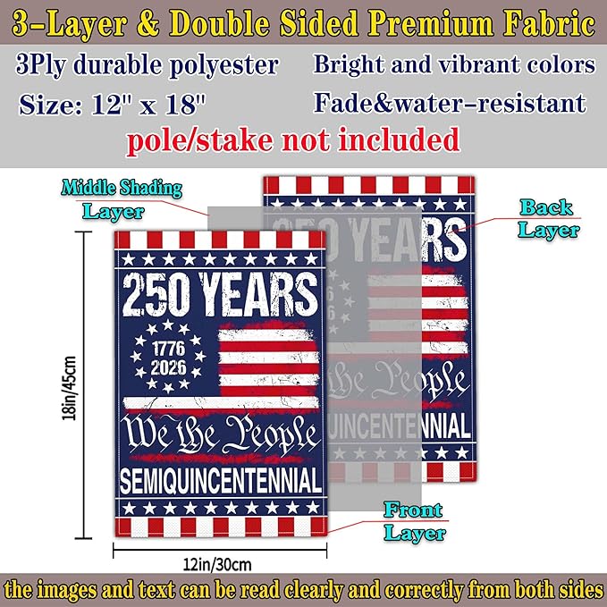 NASIAN 250 Year American Anniversary Flag 250th Anniversary Usa Garden Flag Patriotic 4th of July We The People 1776 Yard Garden Flags For Outside 12x18 Inch Double Sided Outdoor Banner Decorations