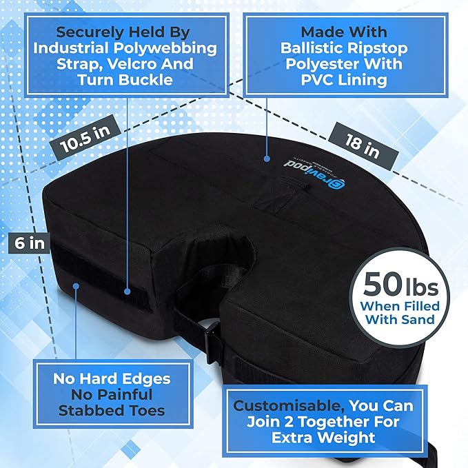 Gravipod Umbrella Base Weight | Outdoor Sand-Fillable Stabilizer for Cantilever, Offset, and Patio Umbrellas | Heavy-Duty Weather-Resistant Fabric