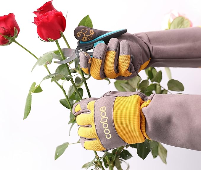 COOLJOB Thorn Proof Rose Pruning Garden Gloves for Women, Long Sleeve Padded Yard Work for Bush, Blackberry, Cactus, Heavy Duty/Puncture Resistant/Machine Washable, Large, Yellow