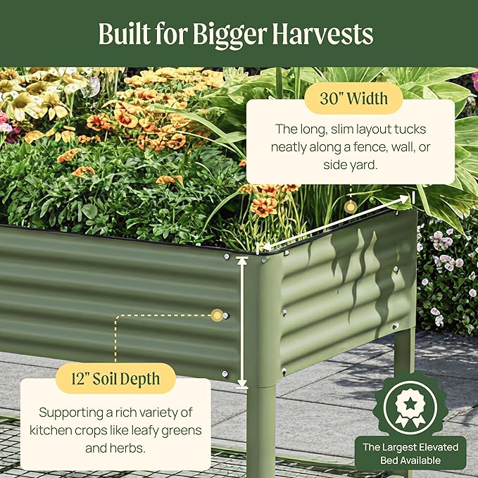 Rolling Elevated Raised Garden Bed - Jumbo Series, 2.5' x 10' Outdoor Planters Boxes with Legs & Storage Rack for Patio, 2000+ Lbs Weight Capacity, Raised Beds for Gardening Herbs Flowers, Pearl White