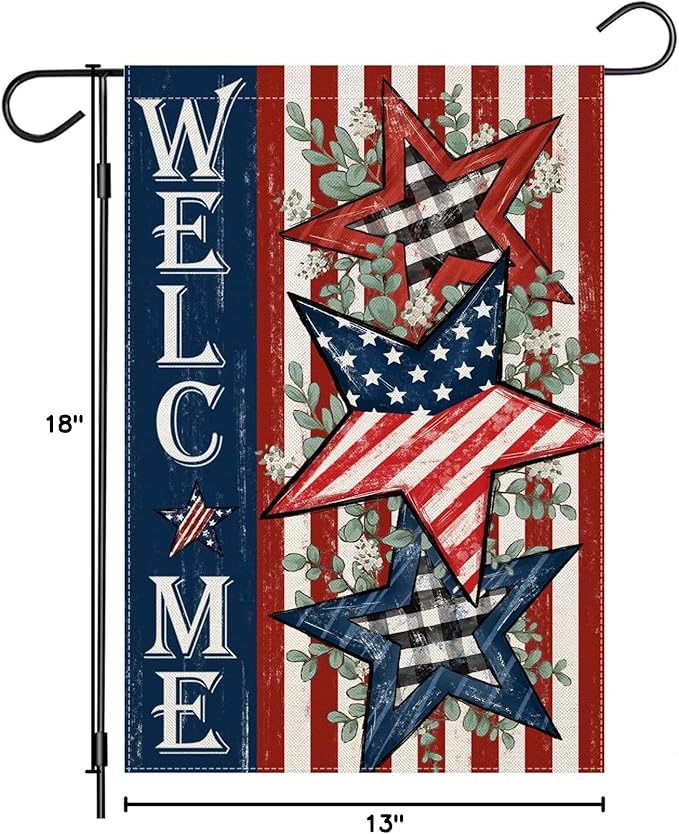Welcome 4th of July Garden Flags 12x18 Inch Double Sided, Patriotic American Stars and Stripes Small Summer Decoration for Holiday Yard Memorial Day,250th Years America Anniversary Outdoor Decor