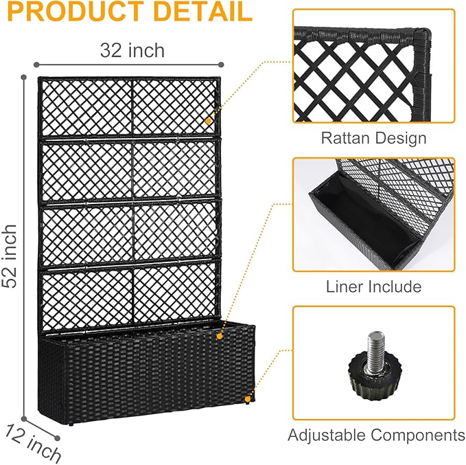 SUNNYPARK 52’’ H Garden Planter Box with Trellis Outdoor for Vine Climbing Plants, Flowers Handwoven Rattan Garden Bed with Removable Liners for Backyard Patio Balcony