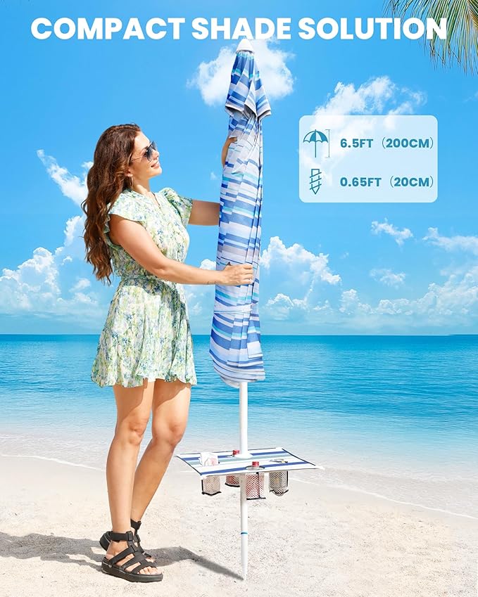 OutdoorMaster Beach Umbrellas for Sand with Sandbag & Anchor, 7.2ft Adjustable Umbrella for Beach Heavy Duty Wind, Portable UPF50+ Sunshade with Carry Bag for Patio