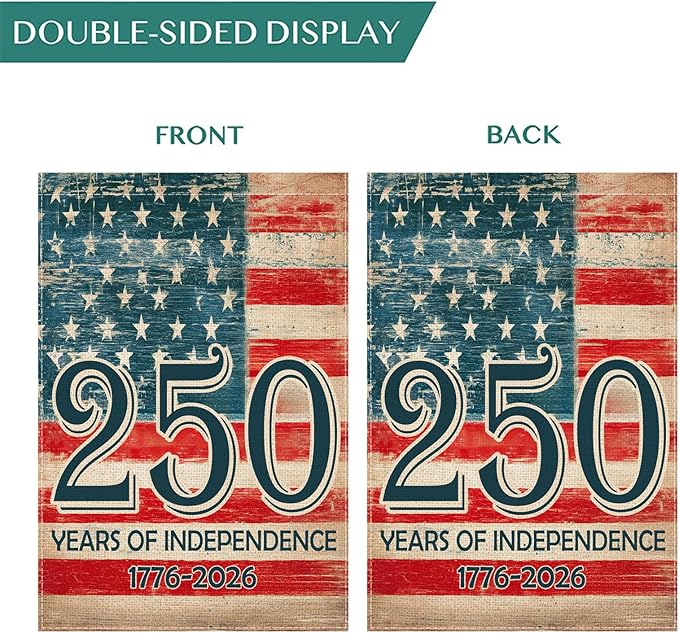 Vintage American Flag 250 Years Garden Flag 12.5x18 Inch, Double-Sided Patriotic Independence Banner 1776-2026, Burlap Outdoor Flag for Porch Yard Garden USA Decor