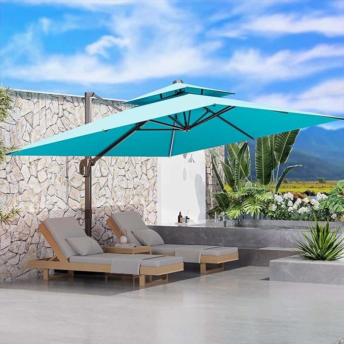 9' X 12' Double Top Cantilever Patio Umbrella - Heavy Duty Offset Umbrella with 360° Rotation for Garden Deck Pool Patio, Turquoise