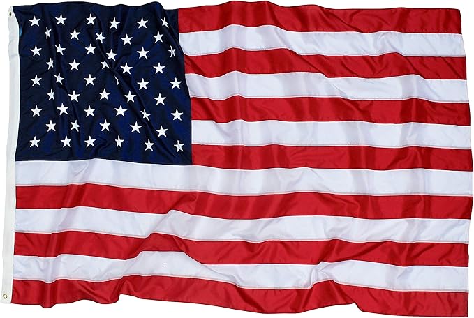 5x8 ft Heavy-Duty American Flag – 100% Made in USA, FMAA Certified – UV-Resistant 210D Outdoor Nylon with Embroidered Stars, Sewn Stripes, Brass Grommets, Reinforced Fly End for 30–40 ft Poles