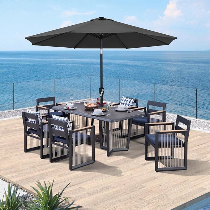 ABCCANOPY 10FT Patio Umbrella, Outdoor Waterproof Table Umbrella with Push Button Tilt and Crank, 8 Ribs UV Protection Pool Umbrella for Garden, Lawn, Deck & Backyard(Dark Gray)