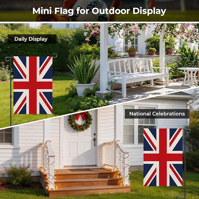 UK Garden Flag 12 x 18 Inch, British Yard Flag Double Sided Burlap Outdoor Decor for Porch, Lawn, Mailbox, National Celebrations
