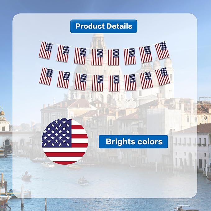 US Flags Small String Flag Banner Mini Hanging Flags Pennant Decorations For Schools,National Sports Events, Grand Opening,Patriotic Festival, Party, 20Ft 20 PCS