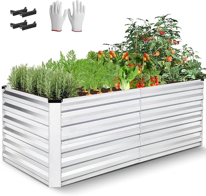 Homdox 6x3x2FT Galvanized Raised Garden Bed, 0.8mm Thickened Planter Raised Beds, Large Metal Planter Box for Vegetables, Flowers, Herbs, and Succulents, 269 Gallon Capacity, Silver