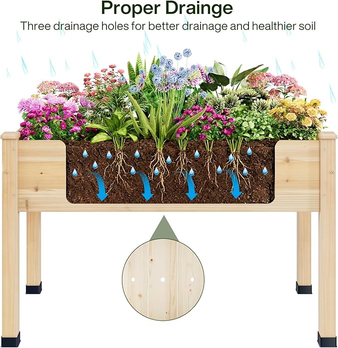 Wood Raised Garden Bed, 48x24x30in Elevated Wooden Planter Box with Legs Standing Growing Bed for Backyard, Patio, Balcony with Bed Liner, 200 Pound Capacity