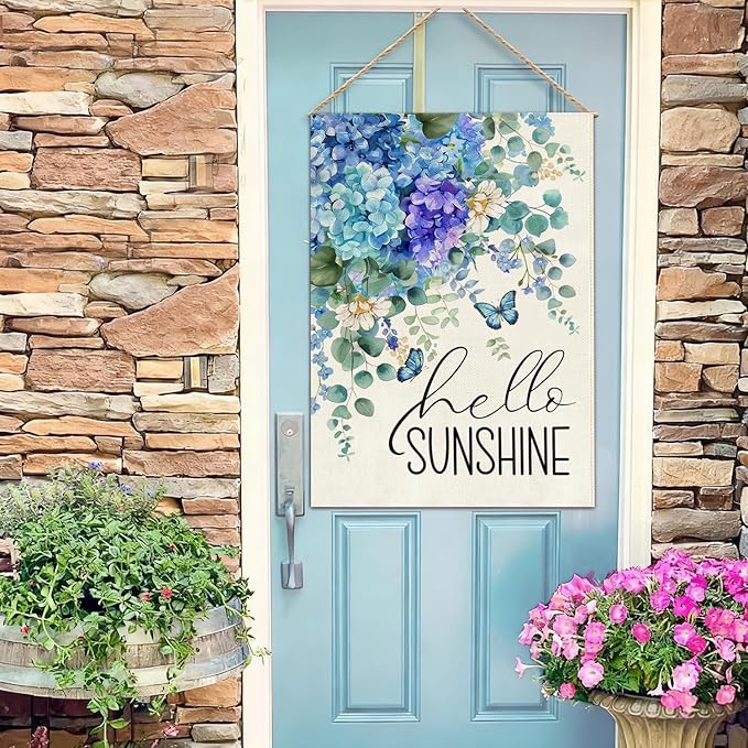Baccessor Hydrangea Garden Flag 12.5 x 18 Inch, Blue Purple Summer Double Sided Burlap Welcome Small Yard Flag Seasonal Holiday Lawn Proch Outdoor Outside Decor