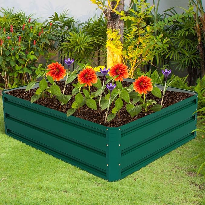 Giantex Planter Raised Bed, Metal Plant Growing Container for Vegetable Flower, Outdoor Patio Lawn Garden Beds Box, Dark Green, Easy Assembly (40”Lx32”Wx12.0”H)