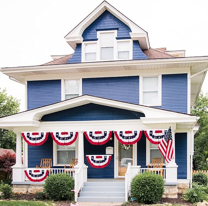 1.5 x 3 FT Fourth of July Decorations, 2 PCS 4th of July Banner, Patriotic Bunting US Pleated Fan Flags American Flag USA 250th Anniversary Independence Day Memorial Day Outside Home Yard Porch Decor