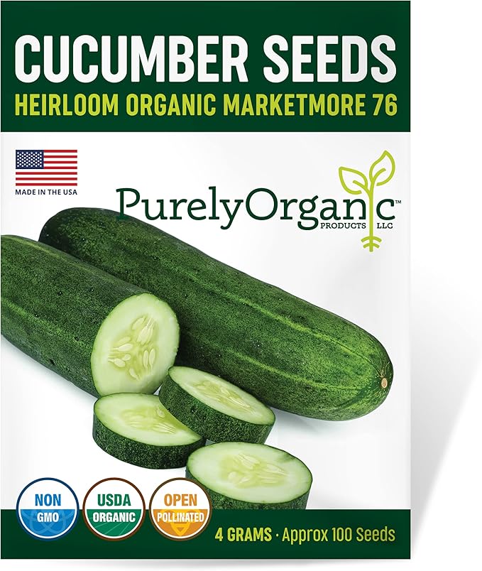 Organic Cucumber Seeds (Marketmore 76) - Approx 100 Seeds - USDA Organic, Non-GMO, Open Pollinated, Heirloom, USA Origin