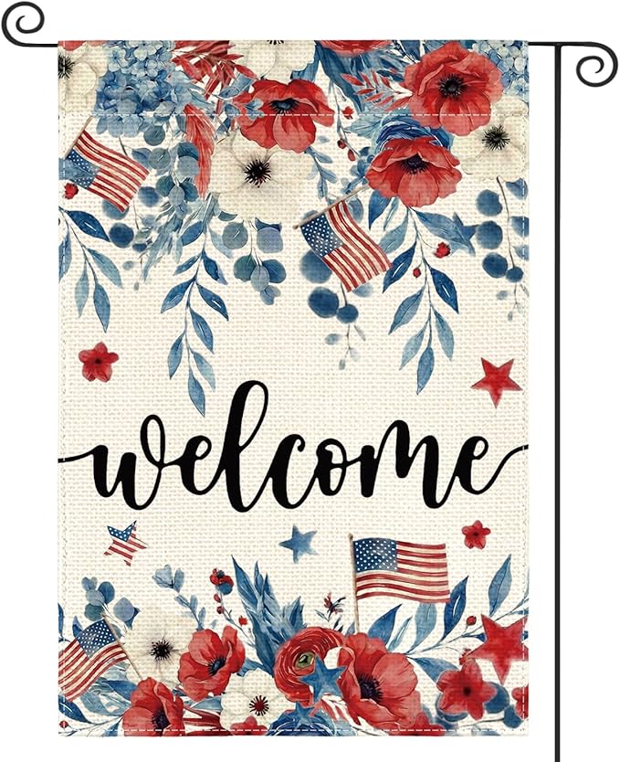 AVOIN colorlife 4th of July Patriotic Garden Flag 12x18 Inch Double Sided Outside, Memorial Day Floral Welcome Yard Outdoor Decoration
