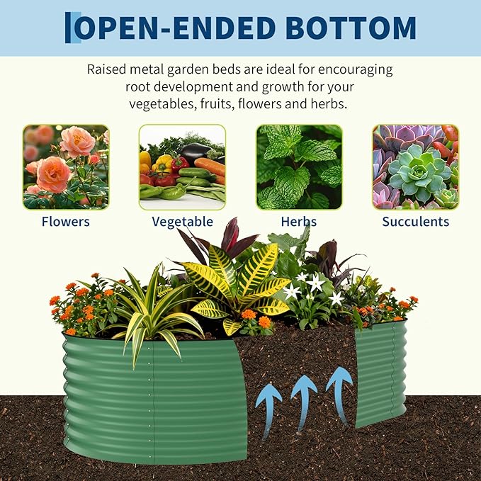 GarveeLife 8x4x2 ft Galvanized Raised Garden Bed - 24“ Tall Metal Planter Box for Vegetables, Flowers, Herbs, Rust-Resistant Outdoor Garden Box, Easy Assembly Raised Beds for Gardening, Green