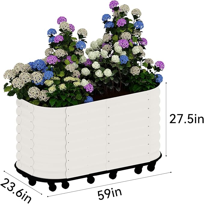 GarveeLife 59" Raised Garden Bed with Water Tank & Wheels - Large Mobile Galvanized Steel Planter Box, Elevated Design for Patio, Balcony & Indoor Gardening, White