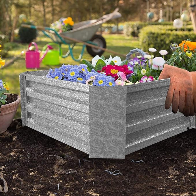 Galvanized Raised Garden Bed - 47.5” L x 35.5” W x 12” H Raised Garden Beds Outdoor Rectangle Planter Box Kit for Flowers, Vegetables, Fruits or Herbs - Raised Bed Garden Planters by Pure Garden