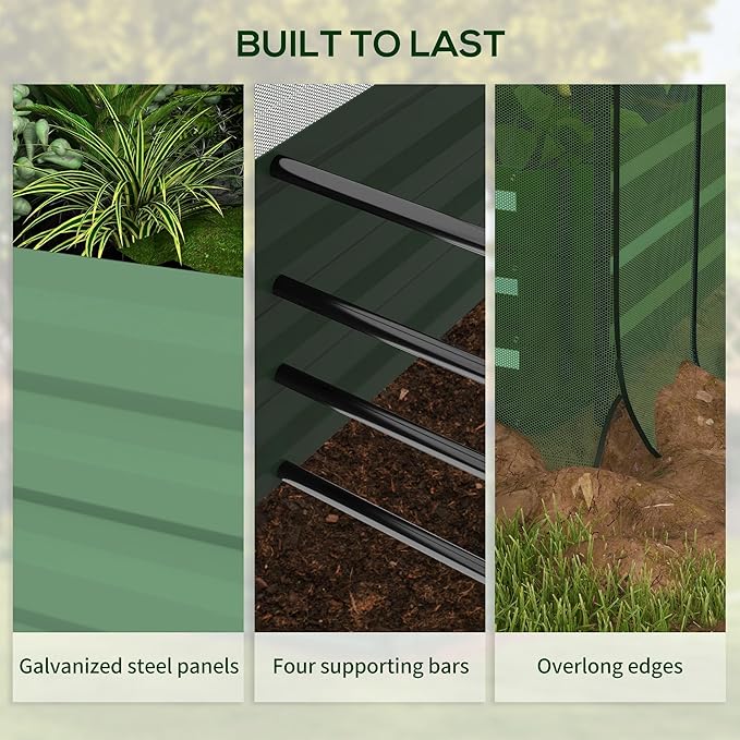 Outsunny 7.3 x 3.4 x 1 ft Galvanized Raised Garden Bed with Crop Cage Plant Protection Net and Shade Cloth Roof, Metal Planter Box with Cover for Vegetables, Flowers, Herbs, Green