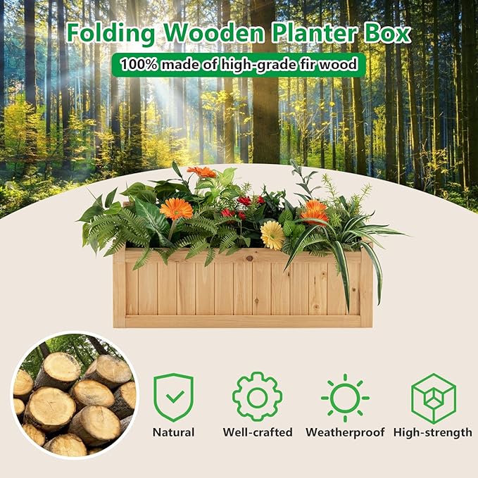 Giantex 27.5” Raised Garden Bed - Wooden Planter Box, Outdoor Folding Rectangle Planter w/Removable Bottom, Premium Drainage System for Herbs, Fruits, Flowers, Succulents, Simple Assembly